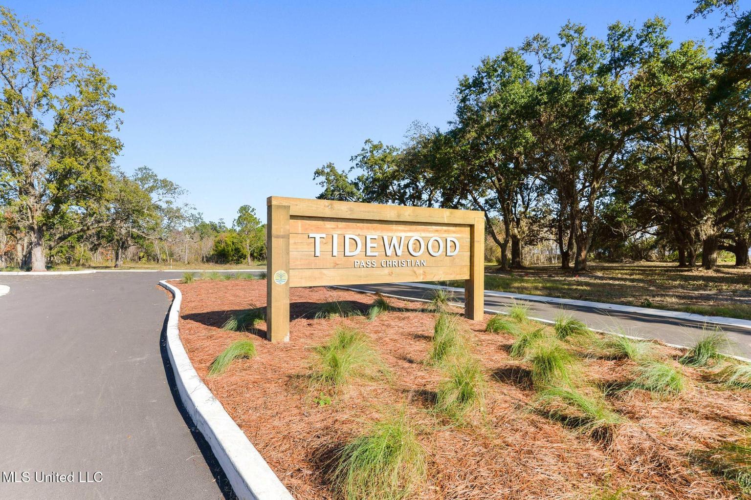 Wood entry sign framed by live oaks